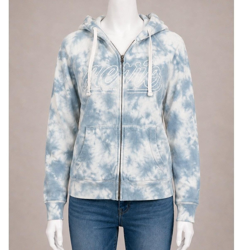 Aero Y2K Tie‎ Dye Zip Up Hoodie Blue Mallcore 2000s Indie Sleaze XL